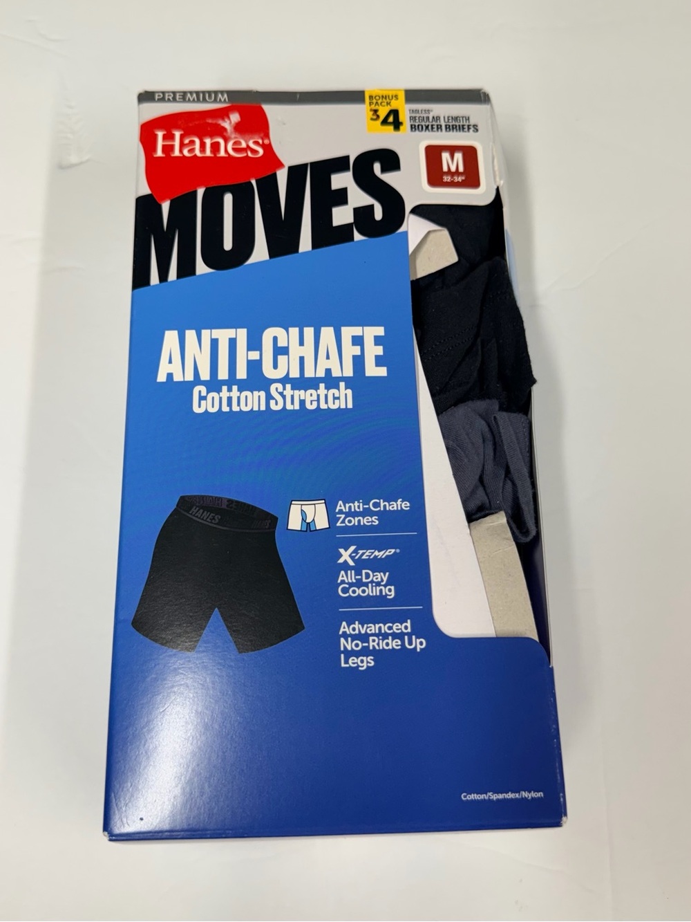 Hanes Moves Anti-Chafe Cotton Stretch Boxer Briefs - Navy/Gray/Black